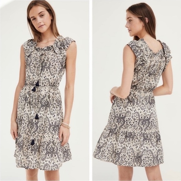 Figue Gianna Mini Dress Lotus Batik Sand Paisley Tan & Blue 100% Cotton XS Boho - Picture 1 of 12